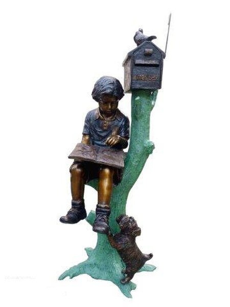 Boy Reading Book Bronze Mail Box Sculpture Teacher Statue Post large
